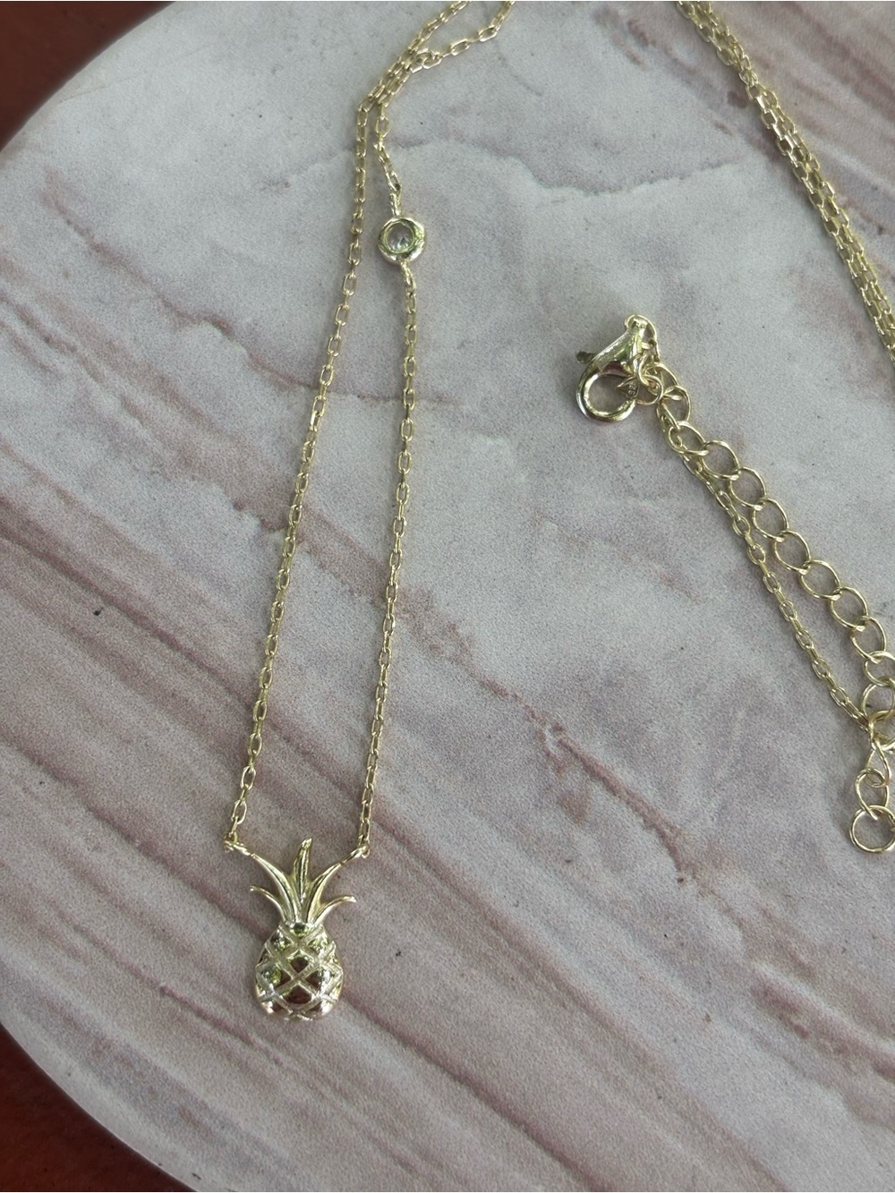 Dainty Gold Plated 925 Sterling Silver Pineapple Pendant Necklace 16"-18" Adjust